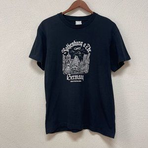 VTG Rothenburg Germany Mens Graphic T Shirt Black Cotton Crew Neck Medium